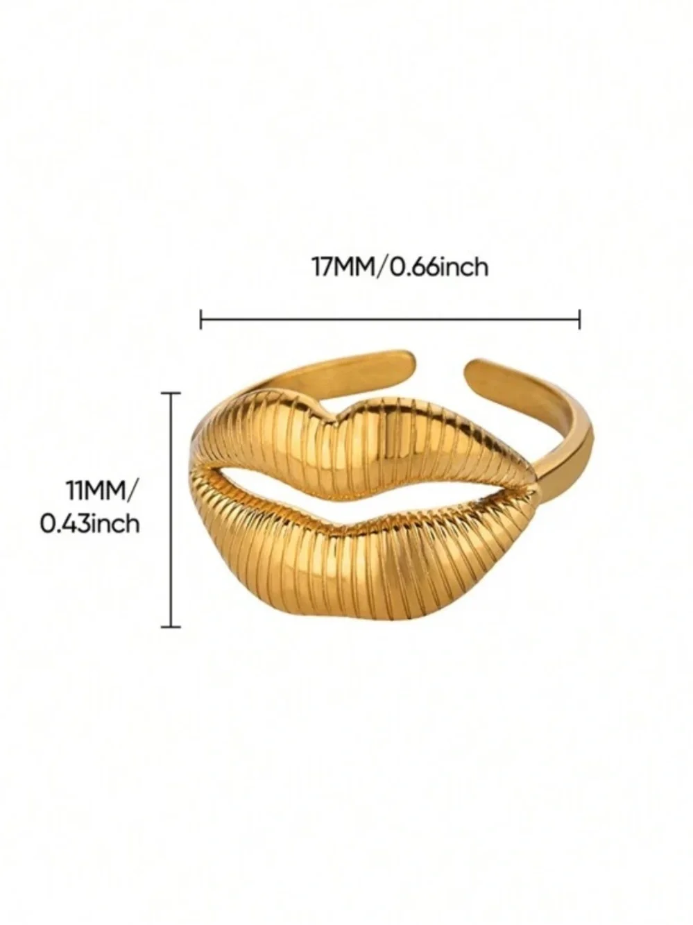 Gold Lip-Shaped Statement Open Ring - adjustable